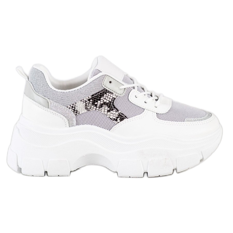 SHELOVET Sneakers Alla Moda Con Glitter bianca d'argento grigio
