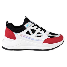 SHELOVET Scarpe da ginnastica alla moda bianco nero rosso argento