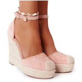 MSMG Sandali Con Zeppa Con Trecce Rosa Chiaro Avocado beige