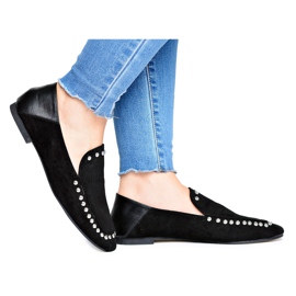 Lu Boo Ballerine nere Lords da donna con strass Planta nero argento