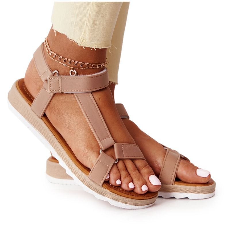 MSMG Sandali da donna su una suola in gomma Brown Stranger marrone cachi
