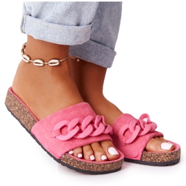 MSMG Pantofole in pelle scamosciata Makayla rosa sulla suola in sughero