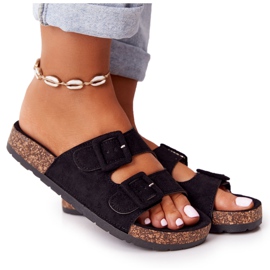 MSMG Pantofole in pelle scamosciata Jennifer nere su suola in sughero nero