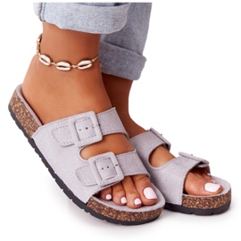 MSMG Pantofole in pelle scamosciata grigie Jennifer su suola in sughero grigio