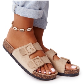 MSMG Pantofole Jennifer Beige in pelle scamosciata su suola in sughero