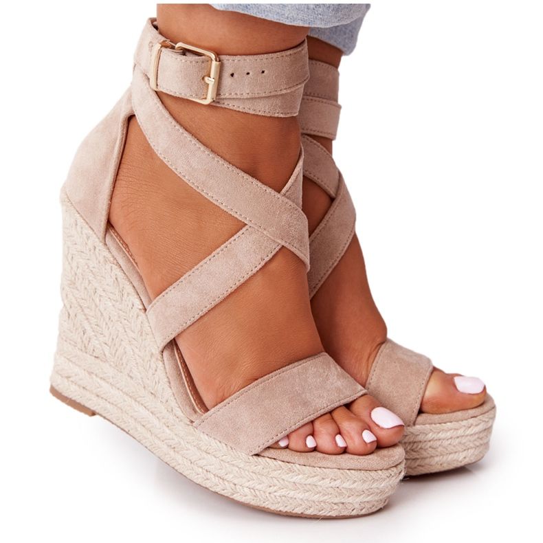 MSMG Sandali con zeppa Lanzarote beige con trecce