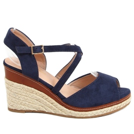 Espadrillas sulla zeppa open toe blu navy FG19 Blue