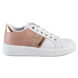 SHELOVET Scarpe sportive con inserto in suede bianca rosa