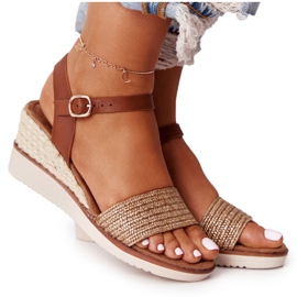 EVE Sandali beige su zeppa con trecce a Tenerife marrone