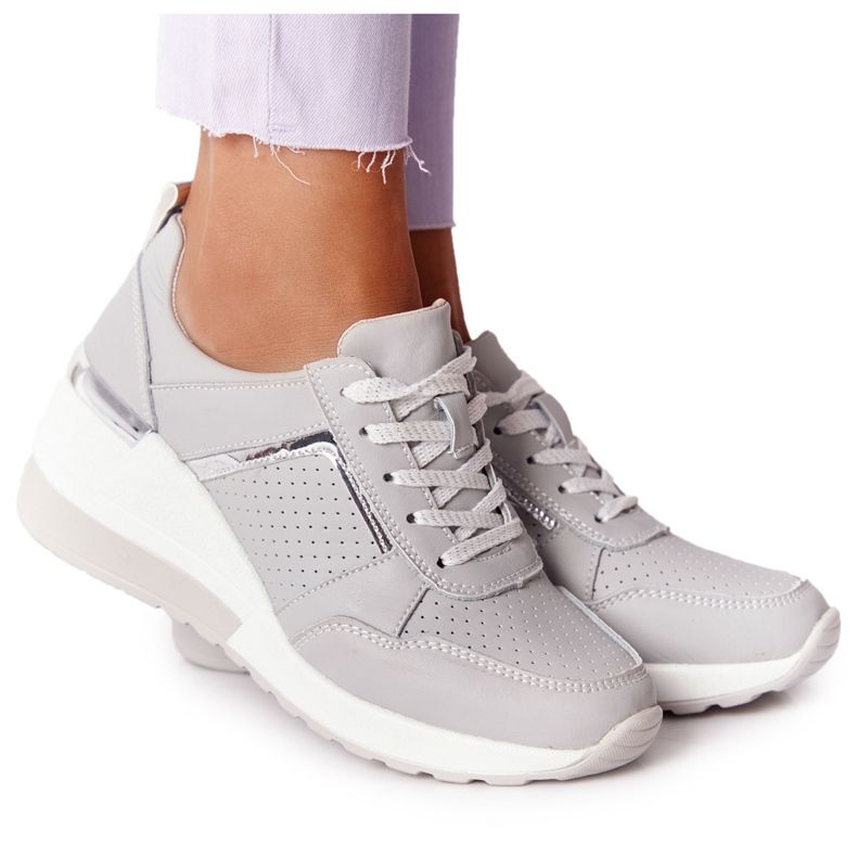 Sneakers con zeppa in pelle S.Barski Grey grigio