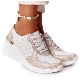 Sneakers In Pelle Con Zeppa S.Barski Bianco-Oro d'oro