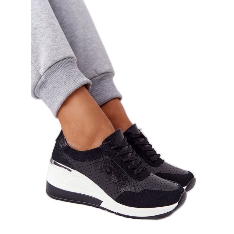 S.Barski Sneakers con zeppa in pelle traforata S. Bararski Nero bianca
