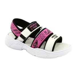 American Club Sandali Sportivi da Bambino Sottopiede in Pelle RL29/21 Nero-Fuxia bianco