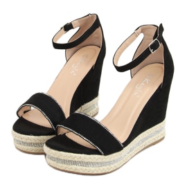 Sandali neri su una zeppa nera LL6351 Black nero