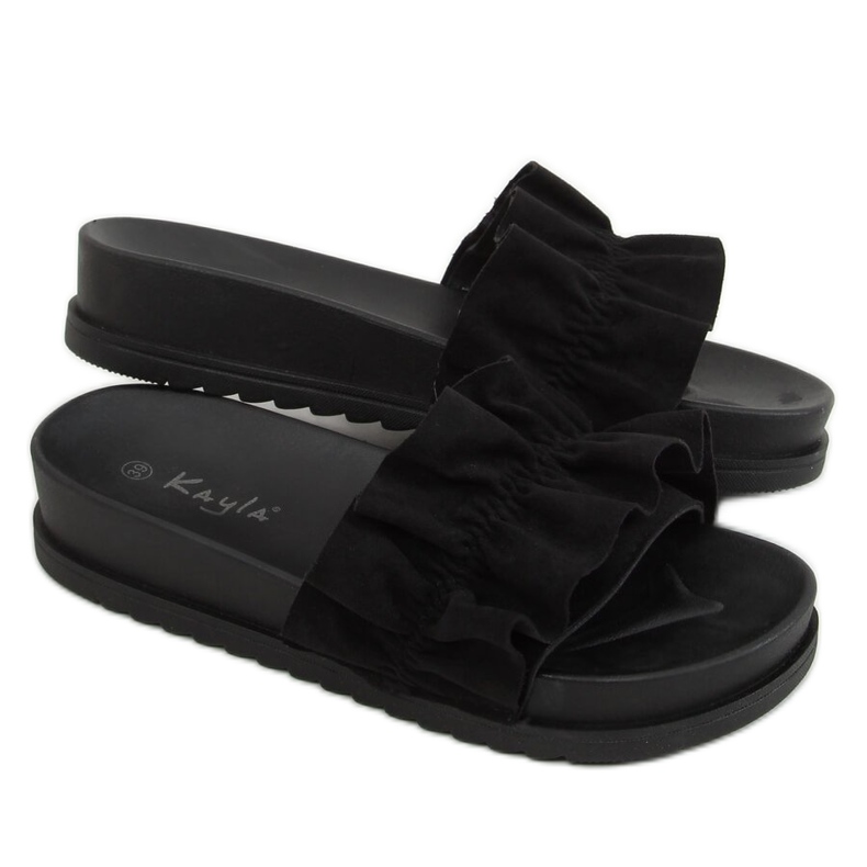 Nero Pantofole da donna nere con volant 38862 Nero