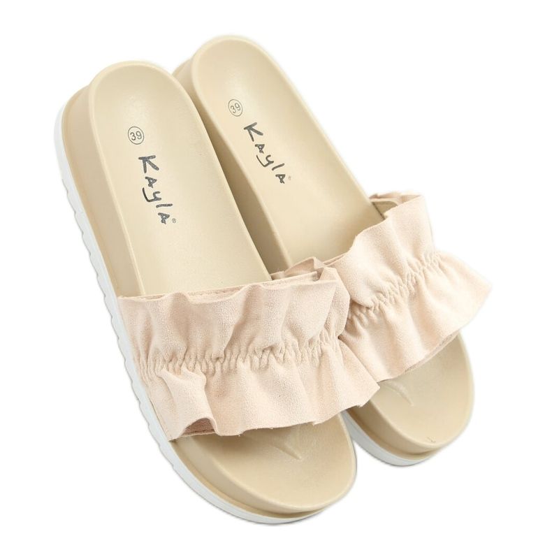 Ciabatte beige da donna beige con volant 38862 Beige