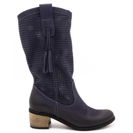 Olivier Stivali donna traforati D44 blu navy