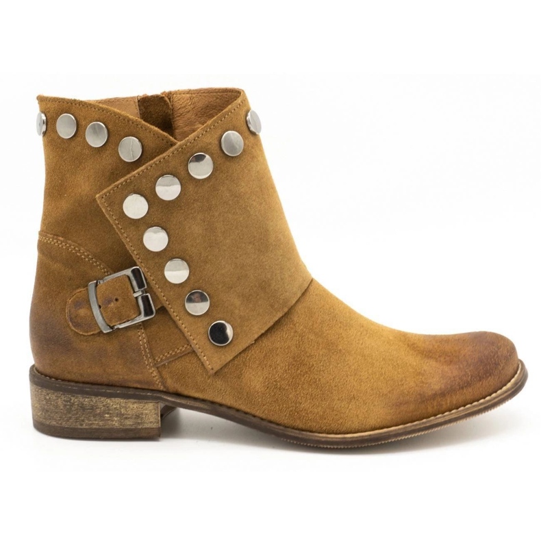 Exousite Stivaletti da donna in pelle con borchie cammello 1198 marrone multicolore