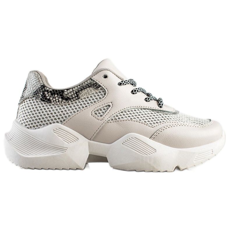 SHELOVET Sneakers grigie con stampa serpente beige