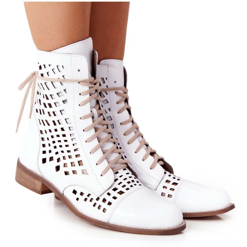 Stivali in pelle traforata Nicole 2627 Bianco bianca