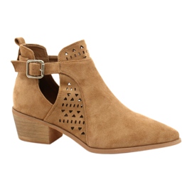 FB1 Stivali Da Donna Con Tacco Alto Fibbia In Pelle Scamosciata Cammello Esen marrone