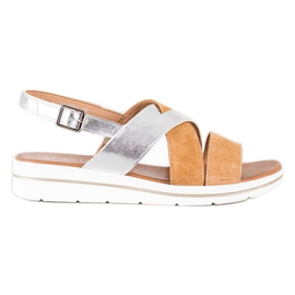 Sandali alla moda con fibbia Sergio Leone beige d'argento