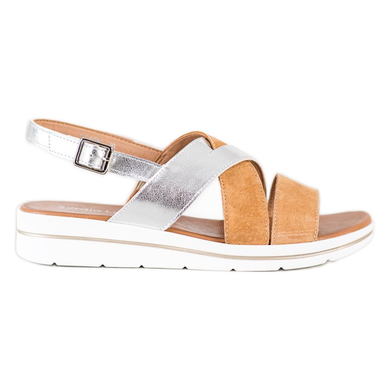 Sandali alla moda con fibbia Sergio Leone beige d'argento