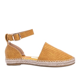 Espadrillas senape con motivo in pelle di serpente giallo