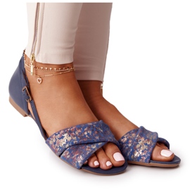 Sandali In Pelle Con Fiori Maciejka 04614-43 Blu Navy d'oro
