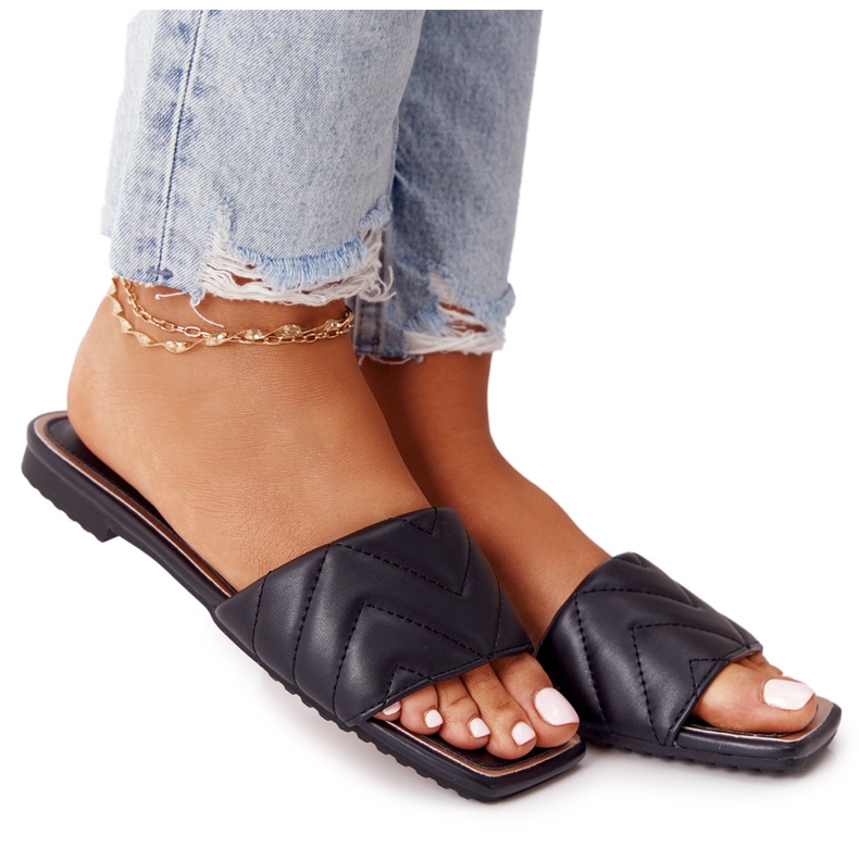 Ciabatte in pelle con trapuntatura S.Barski 331-42 Black nero