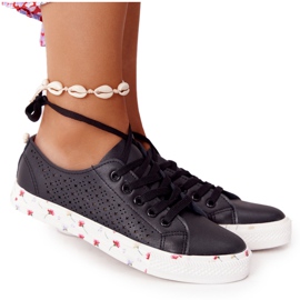 EVE Sneakers In Pelle Traforata Con Fiori Nere Primavera 9SP35-1002 nero