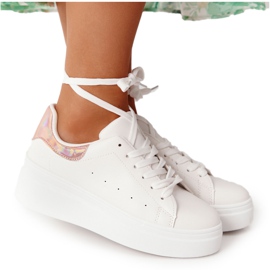 Scarpe Sportive Sneakers Sulla Piattaforma Bianco e Oro Brillano Brillanti d'oro