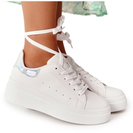Scarpe Sportive Sneakers Sulla Piattaforma Bianco e Argento Shine Bright