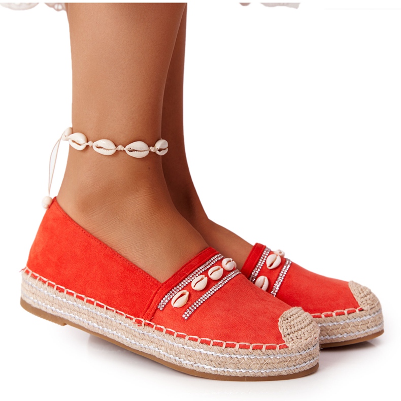 PG1 Espadrillas Sulla Piattaforma Con Conchiglia Di Corallo rosso arancia
