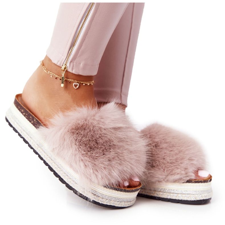 PS1 Pantofole Beige Adventure Platform con Pelliccia
