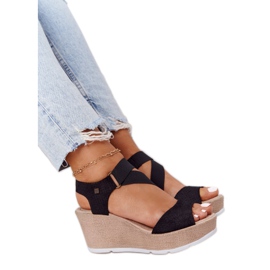 Sandali con zeppa in pelle Big Star FF276016 Nero