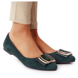 Ballerine in camoscio con fibbia Sergio Leone BL623 ​​​​Green verde d'oro