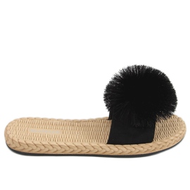Nero S-410 Pantofole nere con pompon
