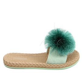 Pantofole menta con pompon S-410 Verde