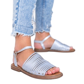 Sandali marroni sole blu lucidi rosa