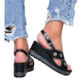 Sandali con zeppa metallizzati neri Mon nero