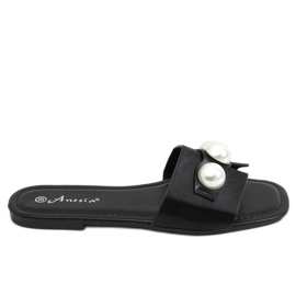 Nero N-91 Pantofole nere con perle