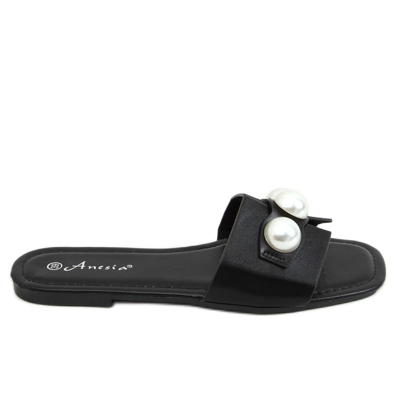 Nero N-91 Pantofole nere con perle