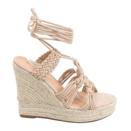 Espadrillas su una zeppa intrecciata boho beige M319P Nude