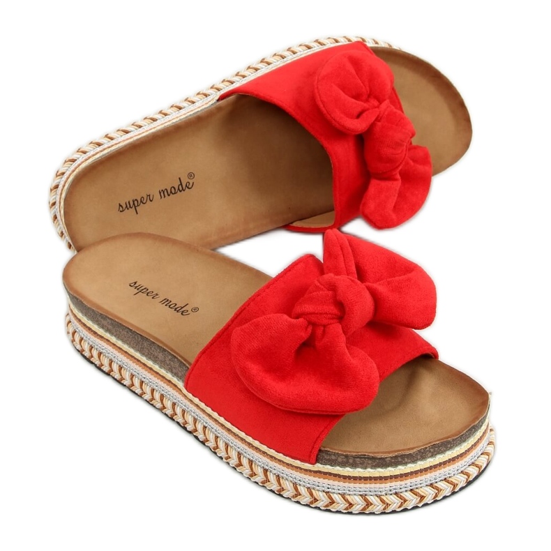 Red 7705 Pantofole rosse sulla suola decorata rosso
