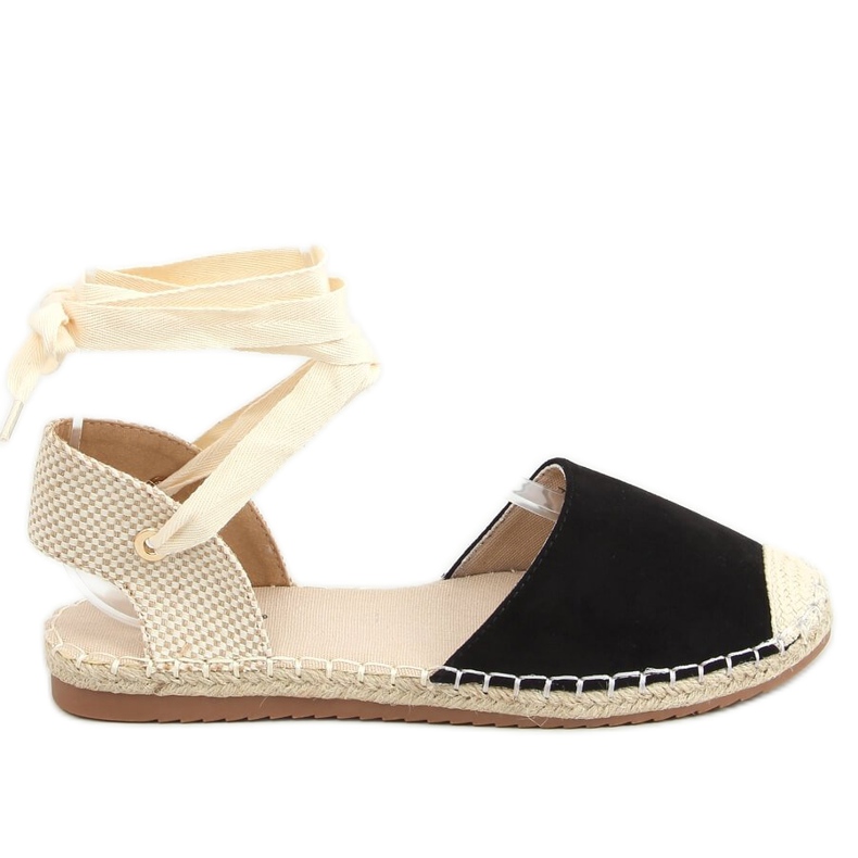 Espadrillas nere legate con una caviglia H-107 Black beige nero