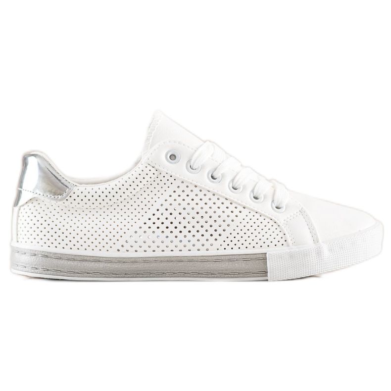 SHELOVET Sneakers traforate con inserto argento bianca