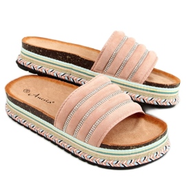 Pink N-96 Pantofole rosa sulla suola decorata