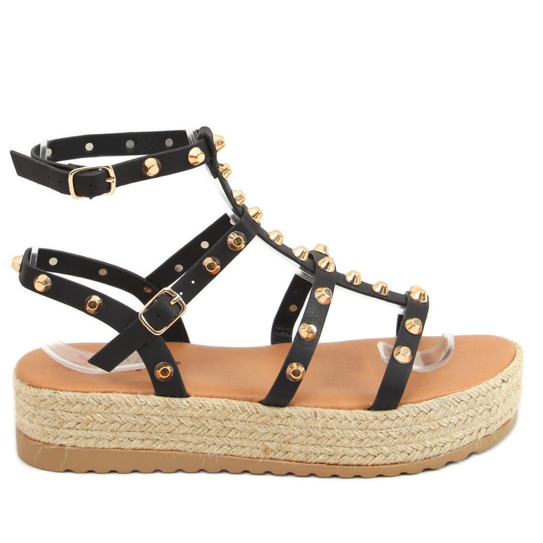 Nero ME01 Sandali espadrillas nere con borchie
