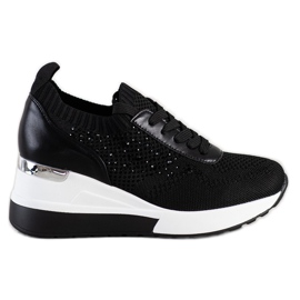 SHELOVET Sneakers Con Zeppa Con Cristalli nero
